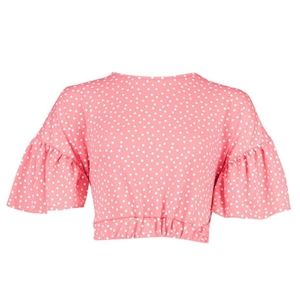 BOOHOO- Polka Dot Ruffle Open Back Tie Top